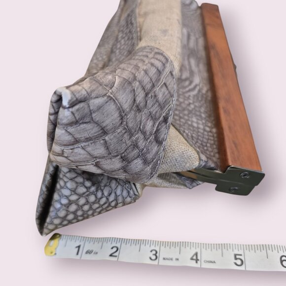 Kenneth Cole New York Croc-Embossed Clutch Silver & Wood Accent - Picture 6 of 6